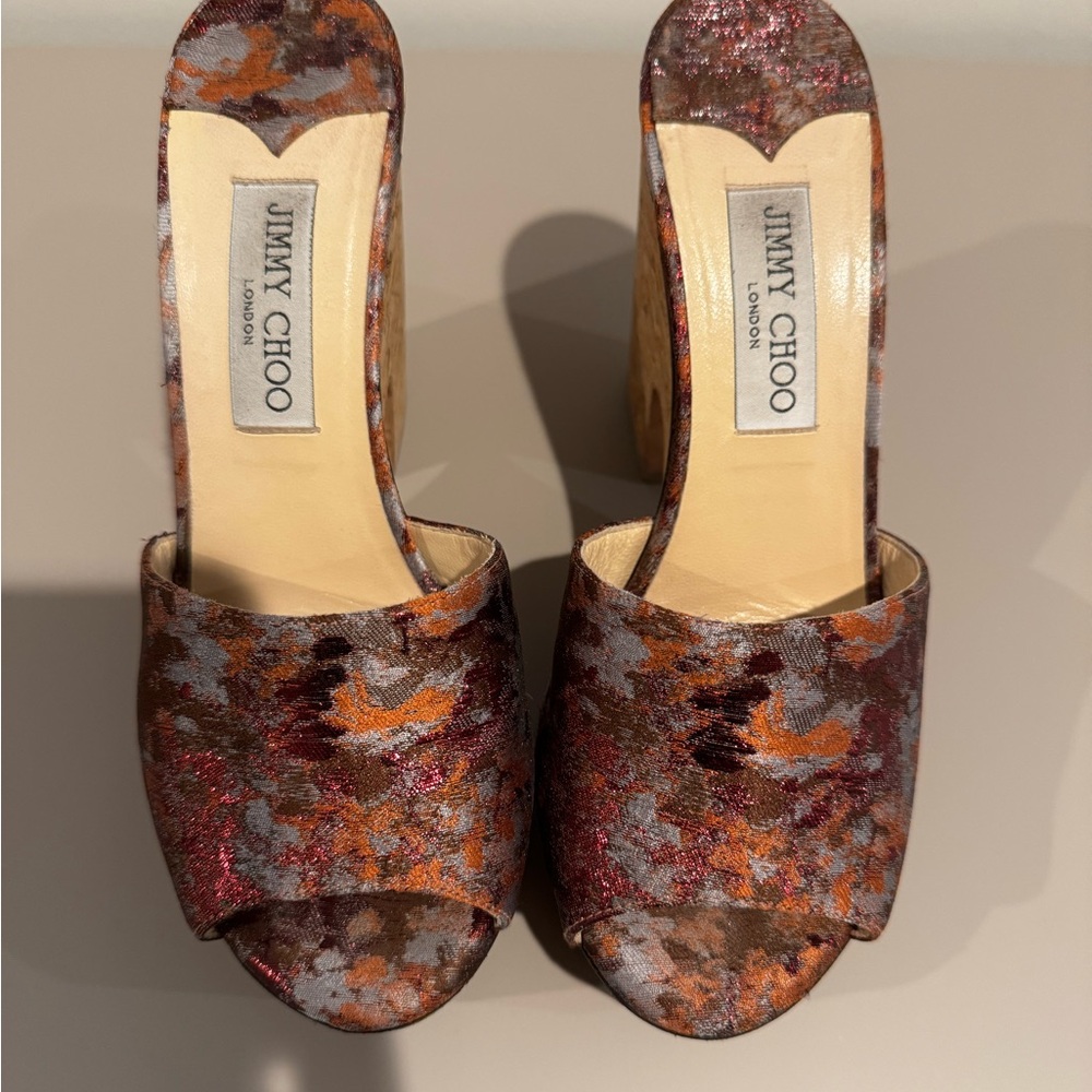 Jimmy Choo Multicolor Peep Toe Mules